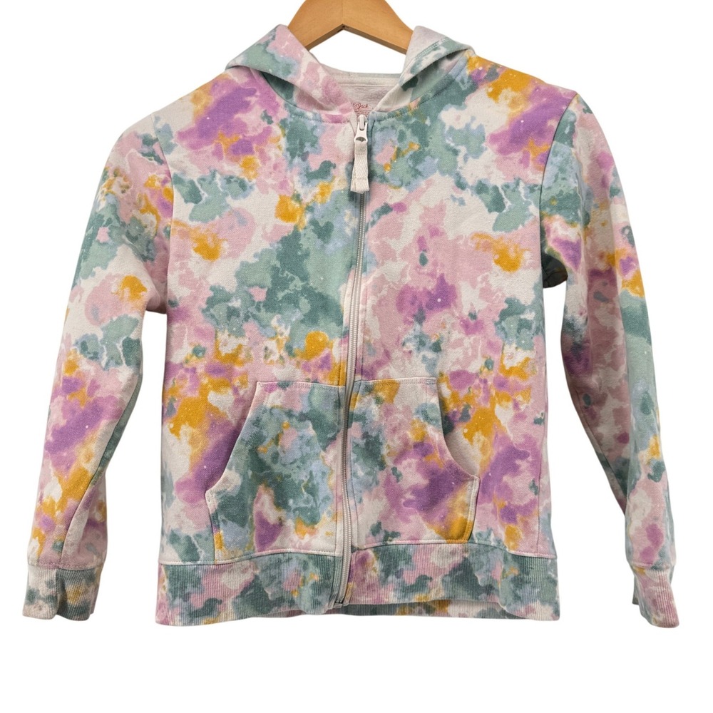 Cat & Jack Kids Tie Dye Zip Up Hoodie Purple Green Yellow Size L 10/12